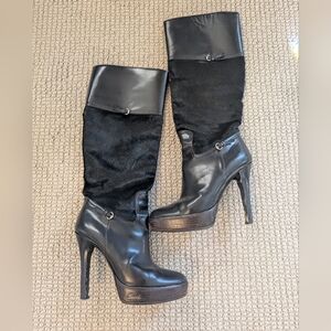 Vintage Gucci Pony Hair And Leather Black Boots